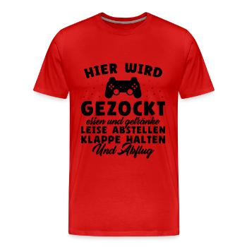 Hier wird gezockt essen und getränke leise - Männer Premium Bio T-Shirt - Rot - Vorne - Damien (186cm)