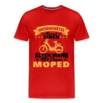 Alten mann mit einem Moped - Männer Premium Bio T-Shirt - Rot - Vorne - Damien (186cm)