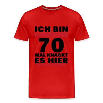 Ich bin knackige 70. Mal knackt es hier mal dort - Männer Premium Bio T-Shirt - Rot - Vorne - Damien (186cm)