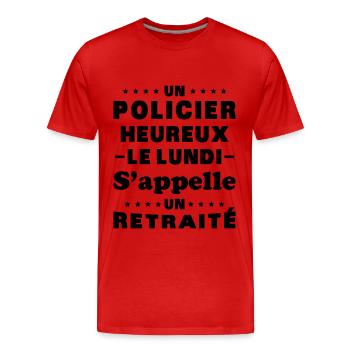 un policier heureux le lundi s'appelle un retraité - T-shirt bio Premium Homme - rouge - Devant - Damien (186cm)