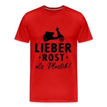 Lieber Rost als Plastic - Männer Premium Bio T-Shirt - Rot - Vorne - Damien (186cm)