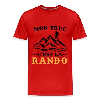 Cadeau Humour Retraite Noël Randonneur Randonneuse - T-shirt bio Premium Homme - rouge - Devant - Damien (186cm)