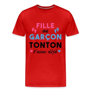 Fille ou Garçon Annonce Bébé Tonton T'aime Déjà - T-shirt bio Premium Homme - rouge - Devant - Damien (186cm)