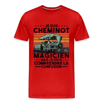 Cheminot Conducteur De Train Chemin De Fer - T-shirt bio Premium Homme - rouge - Devant - Damien (186cm)