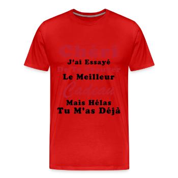 Cadeau Chéri Saint Valentin Amour Couple Humour - T-shirt bio Premium Homme - rouge - Devant - Damien (186cm)