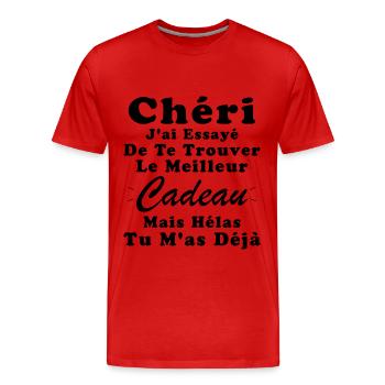 Cadeau Chéri Saint Valentin Amour Couple Humour - T-shirt bio Premium Homme - rouge - Devant - Damien (186cm)