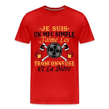 Tronçonneuse Bière Humour Homme Bûcheron Drôle - T-shirt bio Premium Homme - rouge - Devant - Damien (186cm)