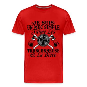 Tronçonneuse Bière Humour Homme Bûcheron Drôle - T-shirt bio Premium Homme - rouge - Devant - Damien (186cm)