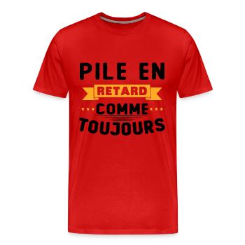 Batterie spät wie immer - Männer Premium Bio T-Shirt - Rot - Vorne - Damien (186cm)