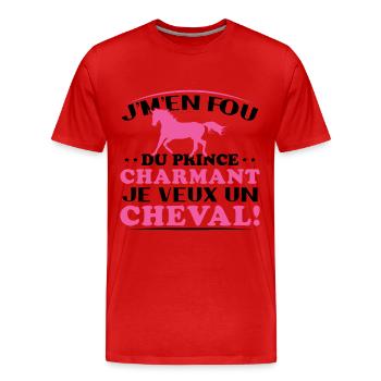 Ich kümmere mich nicht um den Märchenprinzen, ich will ein Pferd - Männer Premium Bio T-Shirt - Rot - Vorne - Damien (186cm)