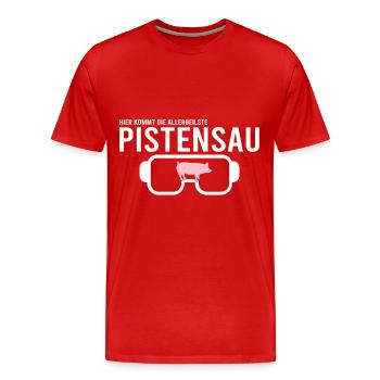 Pistensau Skifahrer Fun - Männer Premium Bio T-Shirt - Rot - Vorne - Damien (186cm)