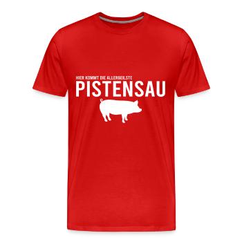 Pistensau Skifahrer Fun - Männer Premium Bio T-Shirt - Rot - Vorne - Damien (186cm)