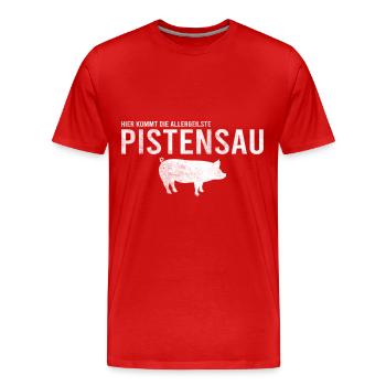 Pistensau Skifahrer Fun - Männer Premium Bio T-Shirt - Rot - Vorne - Damien (186cm)