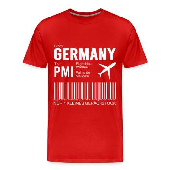 Billet d’avion Palma - T-shirt bio Premium Homme - rouge - Devant - Damien (186cm)