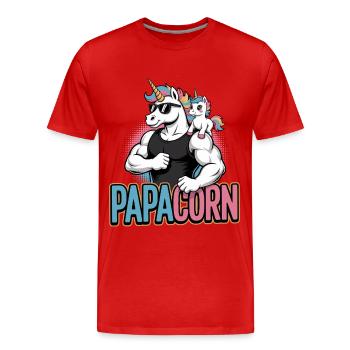Papacorn Einhorn | Vatertag | Bester Papa - Männer Premium Bio T-Shirt - Rot - Vorne - Damien (186cm)