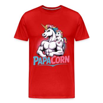 Papacorn Einhorn | Vatertag | Bester Papa - Männer Premium Bio T-Shirt - Rot - Vorne - Damien (186cm)