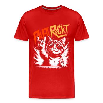 Papa rockt Katze | Bester Papa | Vatertag - Männer Premium Bio T-Shirt - Rot - Vorne - Damien (186cm)