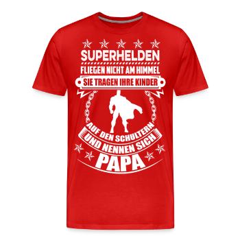 Superheld Papa - Männer Premium Bio T-Shirt - Rot - Vorne - Damien (186cm)