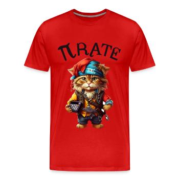 Chat pirate de Pi Day - T-shirt bio Premium Homme - rouge - Devant - Damien (186cm)
