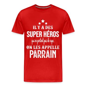 Super Héros sans Cape Parrain - T-shirt bio Premium Homme - rouge - Devant - Damien (186cm)