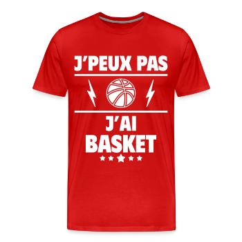 J'peux pas j'ai basket, basketteur, basketteuse - T-shirt bio Premium Homme - rouge - Devant - Damien (186cm)