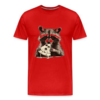 Raton laveur mangeant de la pizza - T-shirt bio Premium Homme - rouge - Devant - Damien (186cm)