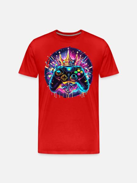 Synthwave Gamer Controller with Crown - Men's Premium Organic T-Shirt - red