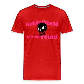 Gottes Freund - Aller Welt Feind - Männer Premium Bio T-Shirt - Rot - Vorne - Damien (186cm)
