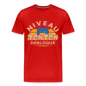 Niveau Tonton Débloqué Naissance Neveu - T-shirt bio Premium Homme - rouge - Devant - Damien (186cm)