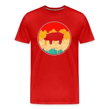 Schwein Retro - Männer Premium Bio T-Shirt - Rot - Vorne - Damien (186cm)
