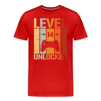 14. Geburtstag Level 14 unlocked - Männer Premium Bio T-Shirt - Rot - Vorne - Damien (186cm)