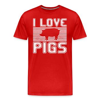 J’adore les cochons - T-shirt bio Premium Homme - rouge - Devant - Damien (186cm)