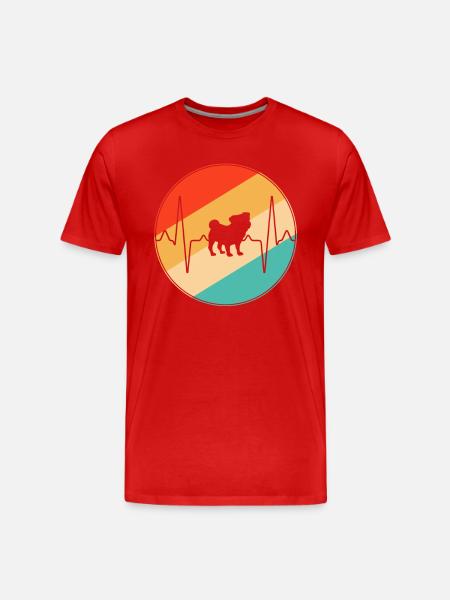 Mops Retro Herzschlag - Männer Premium Bio T-Shirt - Rot