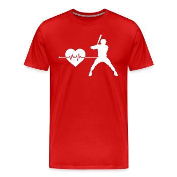 Battements de cœur de baseball - T-shirt bio Premium Homme - rouge - Devant - Damien (186cm)