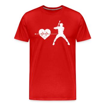 Battements de cœur de baseball - T-shirt bio Premium Homme - rouge - Devant - Damien (186cm)