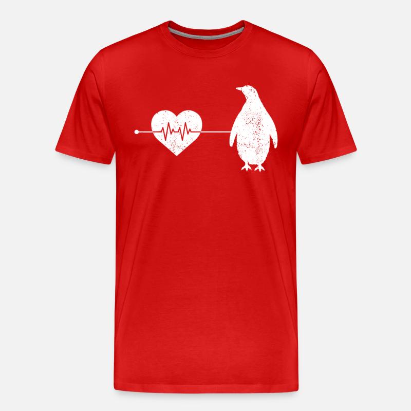 Pinguin Herzschlag - Männer Premium Bio T-Shirt - Rot