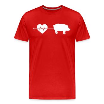 Schwein Herzschlag - Männer Premium Bio T-Shirt - Rot - Vorne - Damien (186cm)