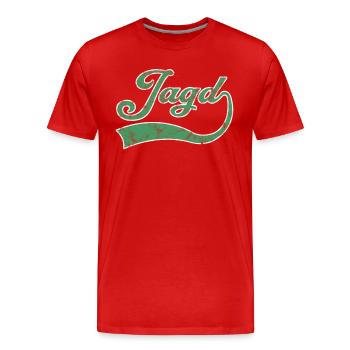 Jagd Schriftzug - Männer Premium Bio T-Shirt - Rot - Vorne - Damien (186cm)