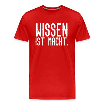 Wissen ist Macht - Männer Premium Bio T-Shirt - Rot - Vorne - Damien (186cm)
