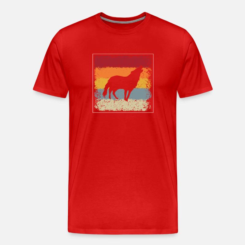 Wolf Retro - Männer Premium Bio T-Shirt - Rot