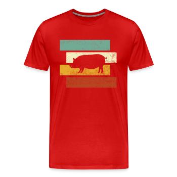 Schwein Retro - Männer Premium Bio T-Shirt - Rot - Vorne - Damien (186cm)