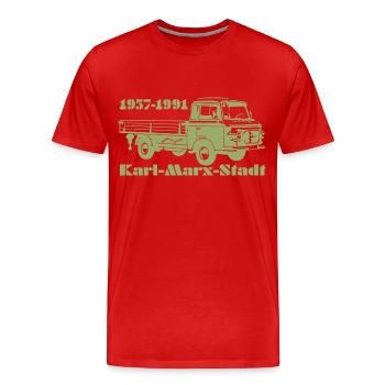 Barkas Pritsche - Männer Premium Bio T-Shirt - Rot - Vorne - Damien (186cm)