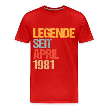 Legende seit April 1981 - Geburtstag - Retro - Männer Premium Bio T-Shirt - Rot - Vorne - Damien (186cm)