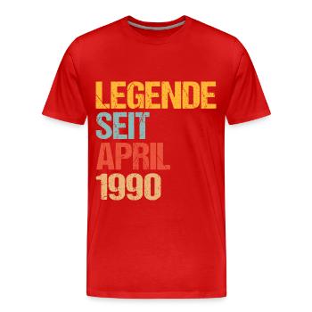 Legende seit April 1990 - Geburtstag - Retro - Männer Premium Bio T-Shirt - Rot - Vorne - Damien (186cm)