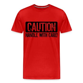 Handle with Care - Männer Premium Bio T-Shirt - Rot - Vorne - Damien (186cm)