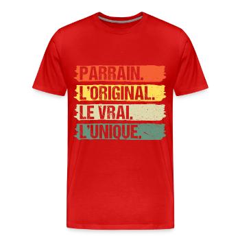 Parrain l' original le vrai cadeau vintage rétro - T-shirt bio Premium Homme - rouge - Devant - Damien (186cm)
