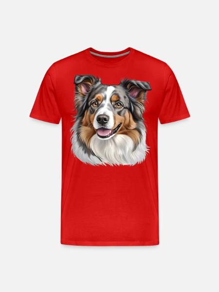 Australian Shepherd Head - Men's Premium Organic T-Shirt - red