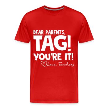 le Dernier jour d'école Drôle Fête des parents - T-shirt bio Premium Homme - rouge - Devant - Damien (186cm)