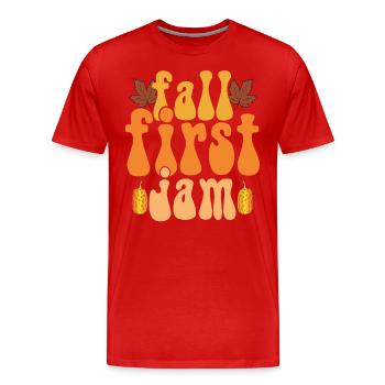 Fall First Jam, Happy Fall y'all - Men's Premium Organic T-Shirt - red - Front - Damien (186cm)