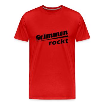 Grimmen rockt - Textdesign mit Stadtnamen - Männer Premium Bio T-Shirt - Rot - Vorne - Damien (186cm)